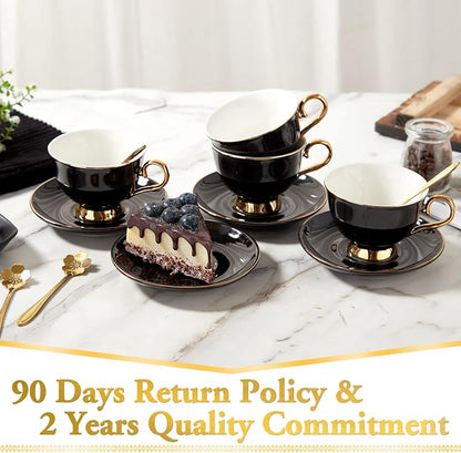 DUJUST Tea Cups and Saucers Set of 4, Luxury Tea Cup Set - Image 6