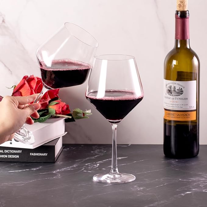 KAMMAK Wine Glasses Set of 2, 23 oz Hand Blown Crystal Bordeaux Wine Glasses, Thin Rim & Long Stem, Perfect for Red & White, Daily Use, Wedding Anniversary or Birthday Gift with Gift Box, S83BG68