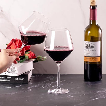 KAMMAK Wine Glasses Set of 2, 23 oz Hand Blown Crystal Bordeaux Wine Glasses, Thin Rim & Long Stem, Perfect for Red & White, Daily Use, Wedding Anniversary or Birthday Gift with Gift Box, S83BG68