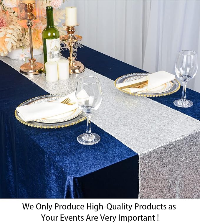 ShiDianYi 12x72-Inch Silver Sequin Table Runner Sparkly Metallic Silver Sequin - Image 2