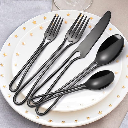 Black Silverware Set for 8, Modern 40 Piece Flatware Stainless Steel Hanging - Image 5