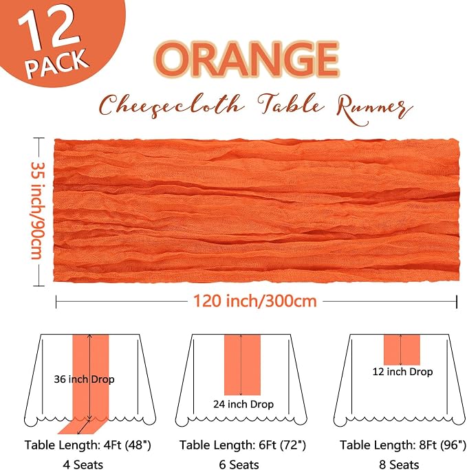 12 Pack Orange Cheesecloth Table Runner 10Ft Spring Gauze Cheese Cloth Table - Image 2