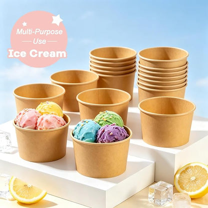 Disposable Kraft Ice Cream Bowls 100 Count - 9 oz Paper Sundae Cups | Party - Image 5