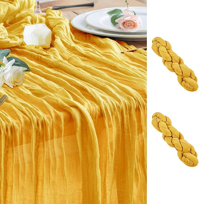 Cheesecloth Table Runner Gold 10FT Boho Gauze Runner, 2 Pack | 120 Inch Cheese by Wokceer