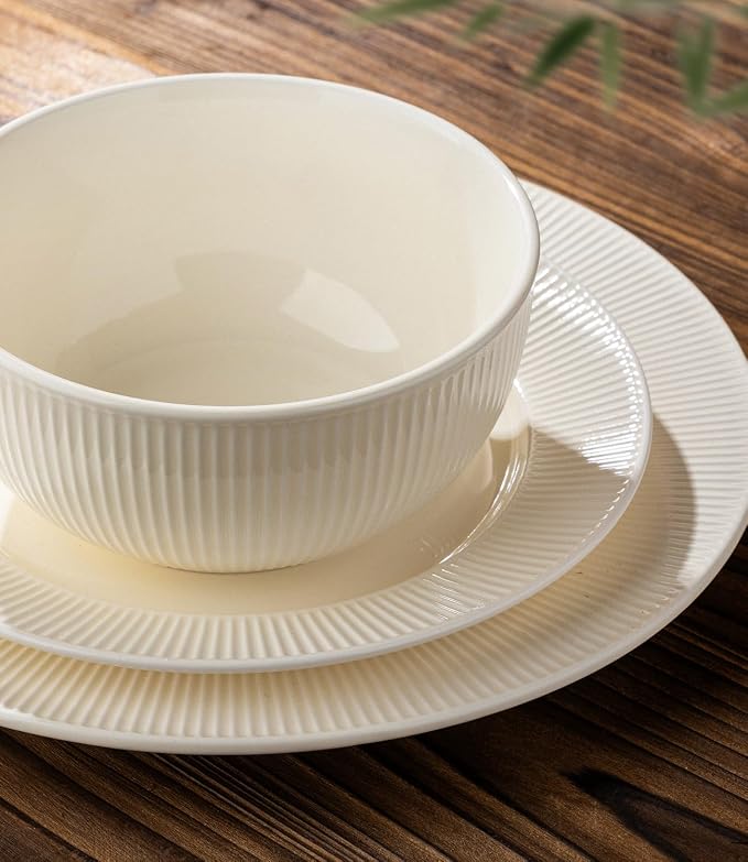 Ceramic Dinnerware Set for 4, 12-Piece Plates and Bowls Set | Lightweight - Image 6