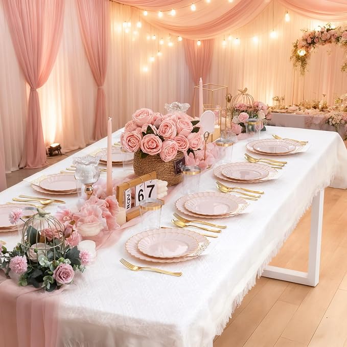 YOUBET 60PCS Pink Scalloped Plastic Plates - Image 4