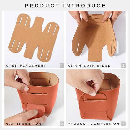 HOMIEAZICOZI 2-Pack Cork Leather Desk Accessories Storage - Pencil Pen Holder - Makeup Brush Holder Organizer - Stylish Addition to Home Decor (Orange)