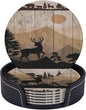6 Pcs Rustic Wildlife Bear Deer Moose Vintage Wooden Plank Leather Coasters by CAPVKING