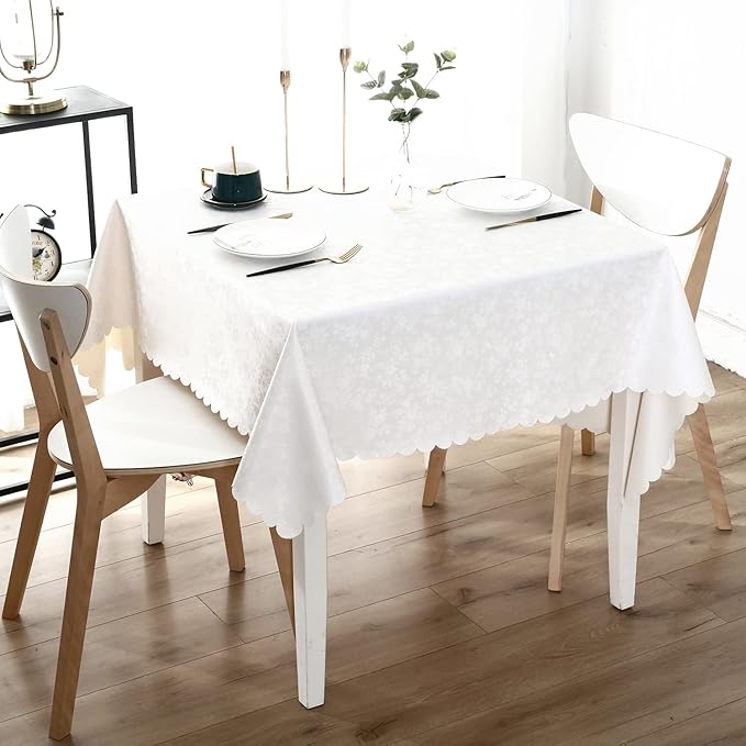 Smiry Square Table Cloth, Waterproof Heavy Duty Vinyl Tablecloths, Wipeable Washable Table Cover for Kitchen and Dining Room (White, 70" x 70")