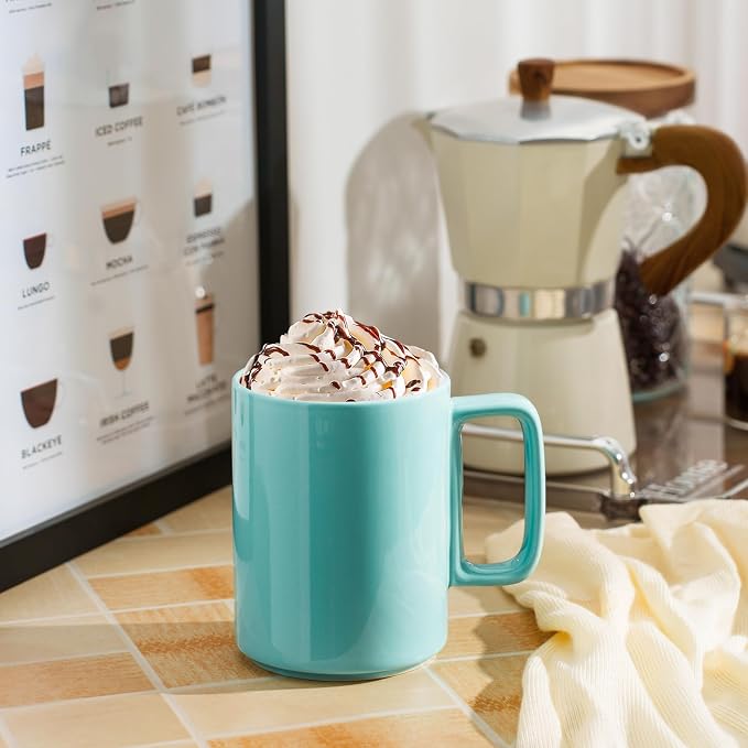 E-liu Large 15 Ounces Porcelain Coffee Mug Tea Mugs Set of 6 | Cups - Image 8