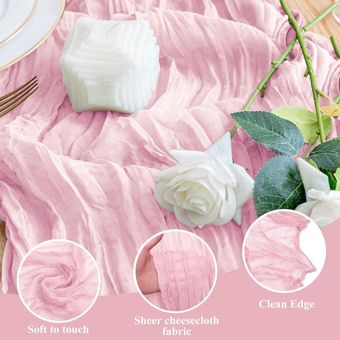 Cheesecloth Table Runner Blush Pink 10FT Boho Gauze Runner, 12 Pack | 120 Inch - Image 3
