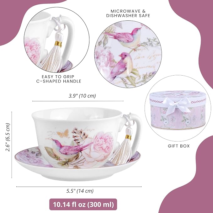 STP GOODS Bone China Tea/Coffee Cup and Saucer in Gift Box Fine Set of One - Image 4