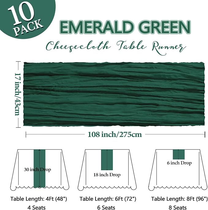 10 Pack 17 x 108 Inch Emerald Green Table Runner Cheesecloth | Gauze Cheese - Image 2