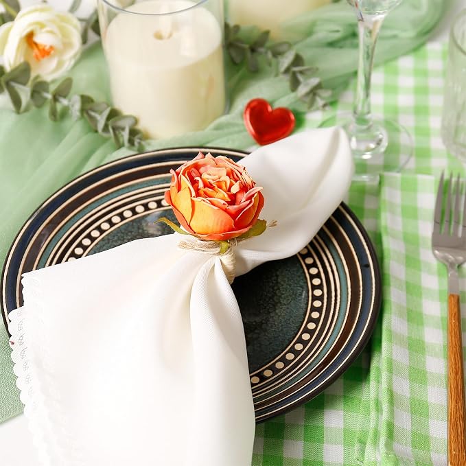 Handmade Flower Napkin Rings Set of 6, Valentine's, Thanksgiving Table - Image 3