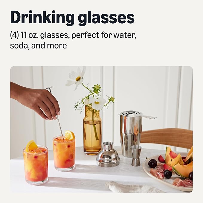 Amazon Basics Drinking Glasses, Dishwasher-Safe, 4-Piece Set, 11 oz. - Image 2