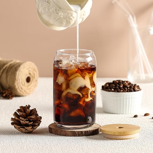 Glass Cups with Bamboo Lids and Glass Straw - Image 7