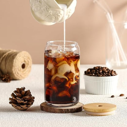 Glass Cups with Bamboo Lids and Glass Straw - Image 7