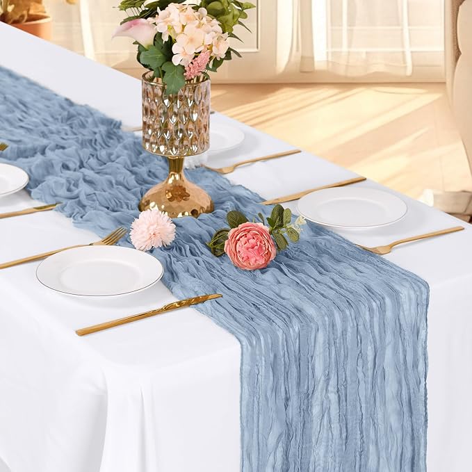 6 Pack Dusty Blue Cheesecloth Table Runner, 17 x 108 Inch, Gauze Cheese Cloth - Image 3