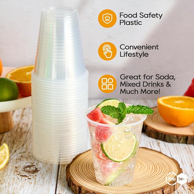 Turbo Bee 12oz Plastic Cups 300 Pack，Disposable Clear Drinking Cups - Image 4