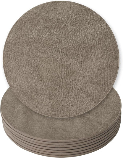 Set of 8 Morgan Faux Leather 4 Inch Round Coasters, Heat & Water Absorbent, Natural Style, Drinks Tabletop Home Dinning, Grey