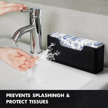 Acrylic Guest Towel Holder for Bathroom, Clear Waterproof Splashing Vertical Napkin Holder for Kitchen, Disposable Hand Towel Holder, Modern Dining Table Napkin Tray for Home, Hotel, Office-Black