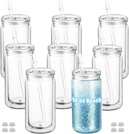 ZONEGRACE 8 Pack 16oz Snow Globe Tumblers by ZONEGRACE