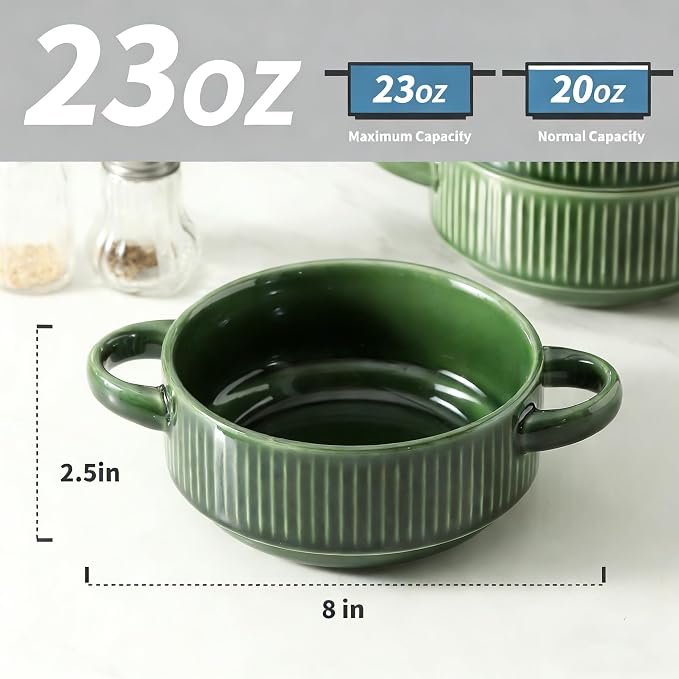 Soup Bowls with Handles, 23 oz French Onion Soup Crocks, Stackable Soup Bowl - Image 2
