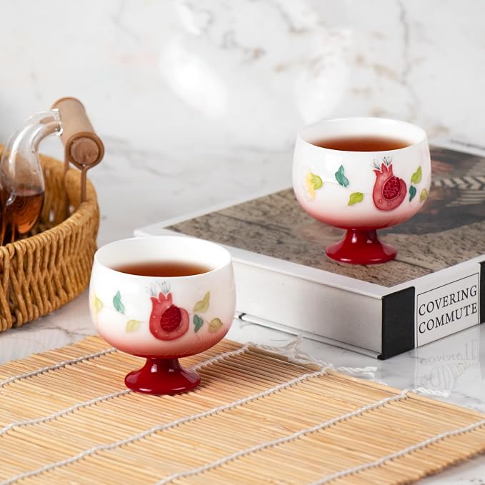 KAMMAK Tea Cup, 3oz Small Tea Cups Set of 2, Gradient Red Porcelain Tea Set - Image 3