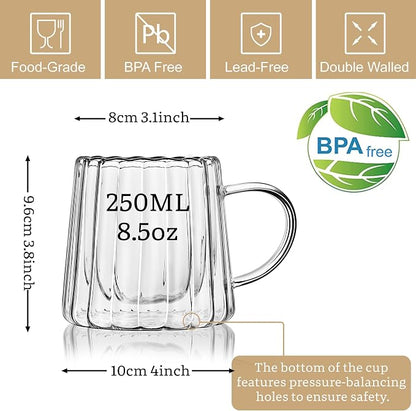 Joeyan Double Walled Glass Coffee Mugs, Latte Cappuccino Tea Cups - Image 2