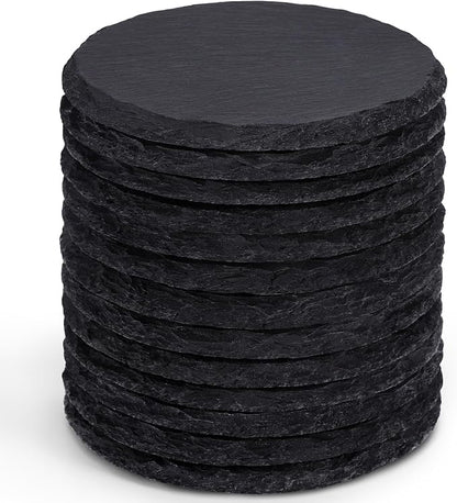 13 Pieces Slate Drink Coasters, GOH DODD 4 Inch Black Coasters Stone Coaster Set by GOHDODD