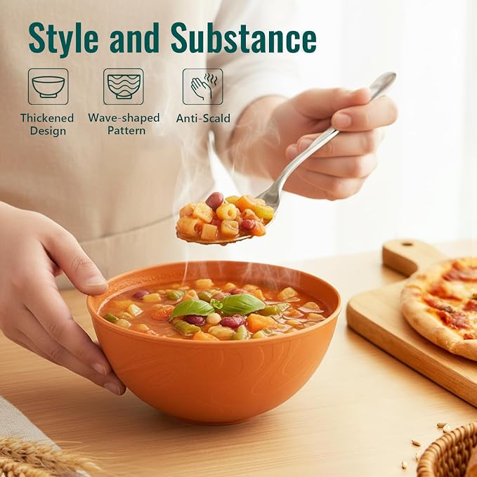 40OZ Wheat Straw Bowls Sets of 8, Unbreakable & Thick Ramen Bowl, Microwave & - Image 6