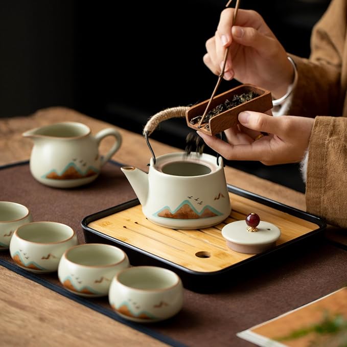 7-Piece Ruyao Ceramic Chinese GongfuTea Set, Traditional Crackle Glaze Teapot - Image 3