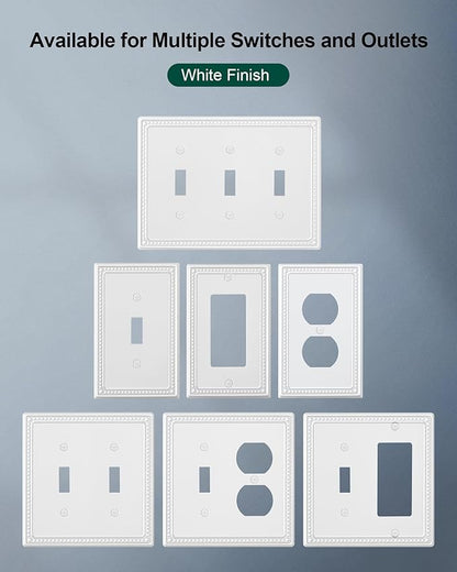 2-Pack Triple Toggle Light Switch Cover Plate, Pearls Decorative Switch Plate Covers, Pure White 3 Gang Metal Wall Plate, Corrosion Resistant