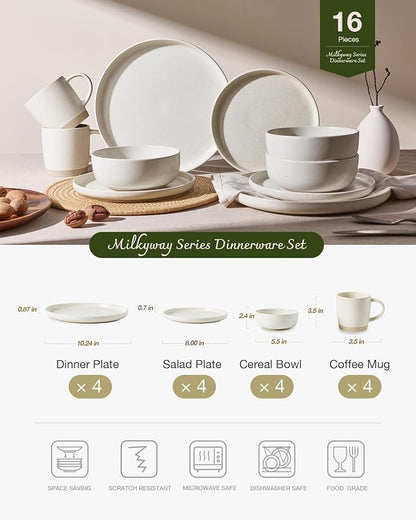Famiware Milkyway 16-Piece Stoneware Plates and Bowls, Matte Beige White | - Image 2