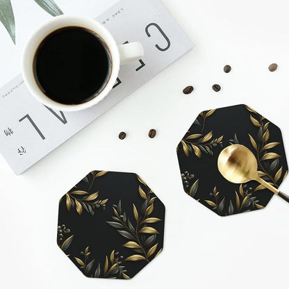 4Pcs Leather Coaster for Drinks Golden Olive Branch Cup Coasters Aesthetic - Image 7