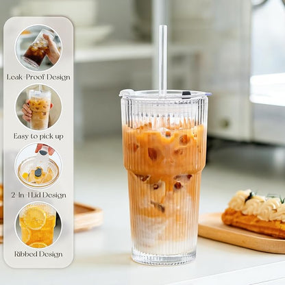 KEMORELA 20oz Ribbed Glass Tumblers - Image 4