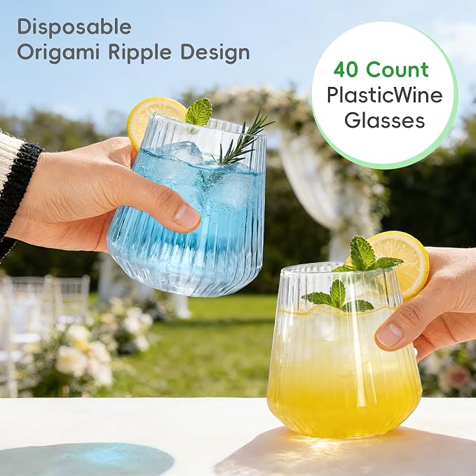 N9R 40PCS Plastic Wine Glasses Disposable, 14 oz Cocktail & Spritz Glasses | - Image 5