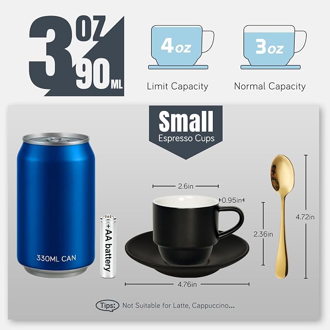Lareina Porcelain 3-Ounce Espresso Cups Set of 6, Small Stackable Coffee Cups - Image 3