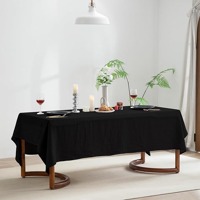 EVERLY 100% Pure Linen Rectangle Tablecloths 60x84Inches for Dining,Buffet Parties,Picnic,Events,Weddings and Restaurants,Decorative Halloween,Thanksgiving Machine Washable Tablecloths-Black