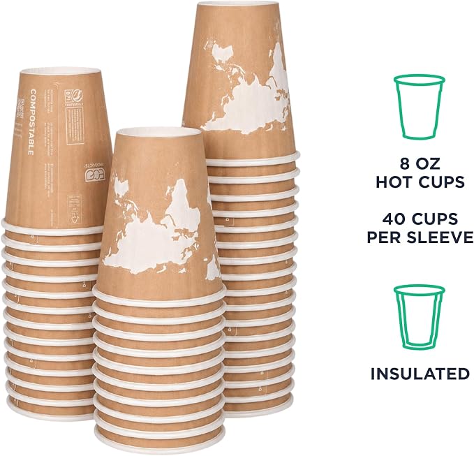 ECO PRODUCTS Compostable Disposable Insulated World Art 8oz Coffee Cups - Image 5