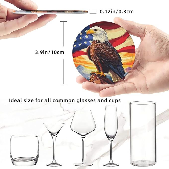 Eagle Stars Stripes Flag Leather Coasters Set of 6 - Image 3