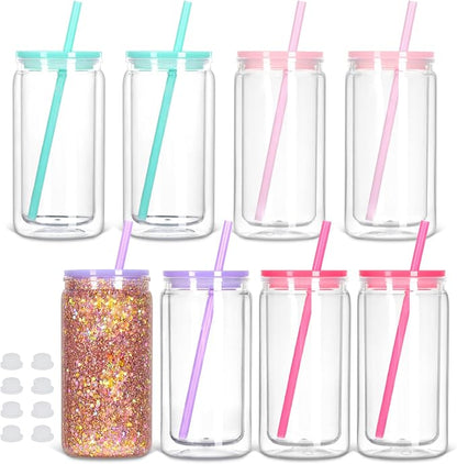8 Pack Plastic Snow Globe Tumbler, 16 Oz Double Wall Plastic Can by Tswofia