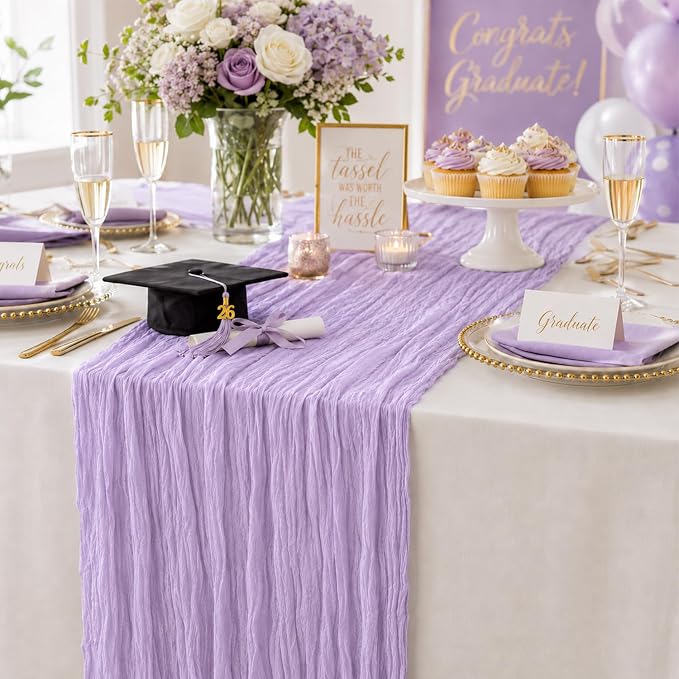 6 Pack Lilac Purple Cheesecloth Table Runner 22x120 Inch | 10Ft Rustic Boho - Image 3