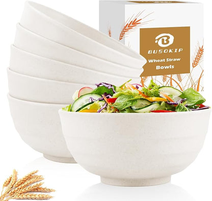 60 OZ Wheat Straw Bowls, Large Popcorn Bowl Sets of 6, Unbreakable Large by BUSOKIP