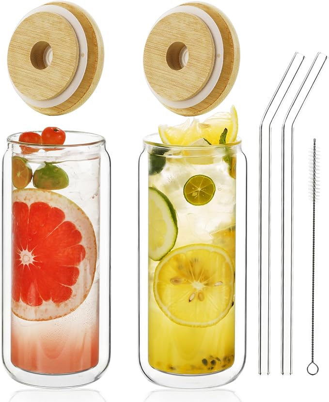 LIBWYS Double Wall Drinking Glass Cups by LIBWYS