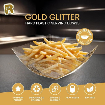 R-kay 6 Pack Gold Glitter Plastic Serving Bowls - 32 Oz Gold Plastic bowls - - Image 3