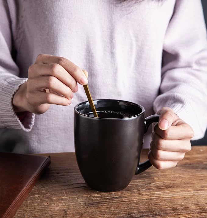 AmorArc 16 oz Coffee Mugs Set of 6, Large Ceramic Matte Black Coffee Cups | - Image 2