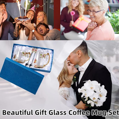 Tea Cup Glass Coffee Mugs, Fancy Tea Cup Set Birthday Christmas Valentine's Day - Image 7