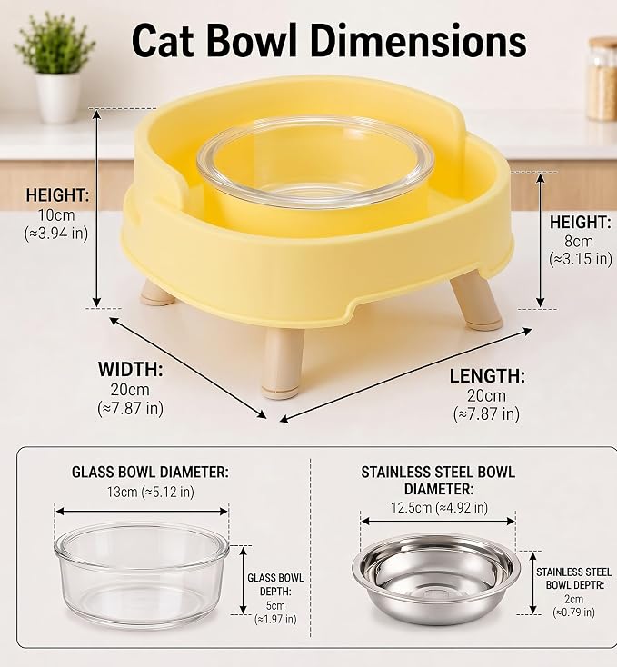 Anti-Ant Raised Cat Bowls with Lid, 1 Glass Water Bowl+1 Shallow Dish | Raised - Image 7