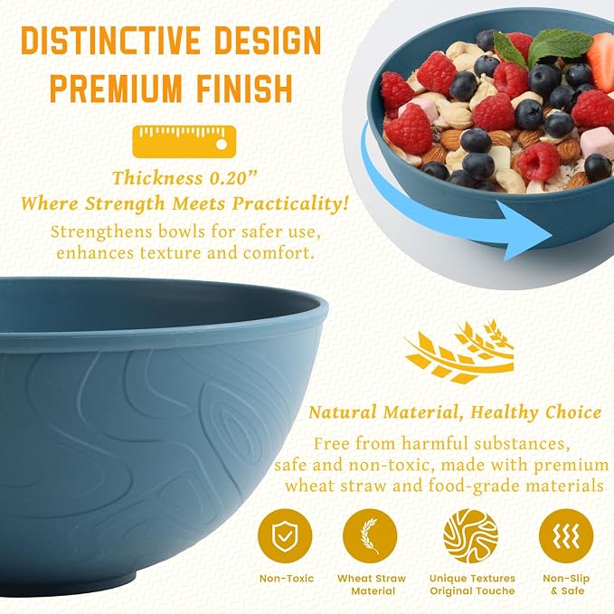 Bowls for Kitchen, Premium Wheat Straw Bowl 6 PCS, Unbreakable LIghtweight - Image 3